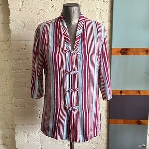 Kerry Cassill Striped Cotton Tunic Top in Burgundy and Light Blue size 2 medium